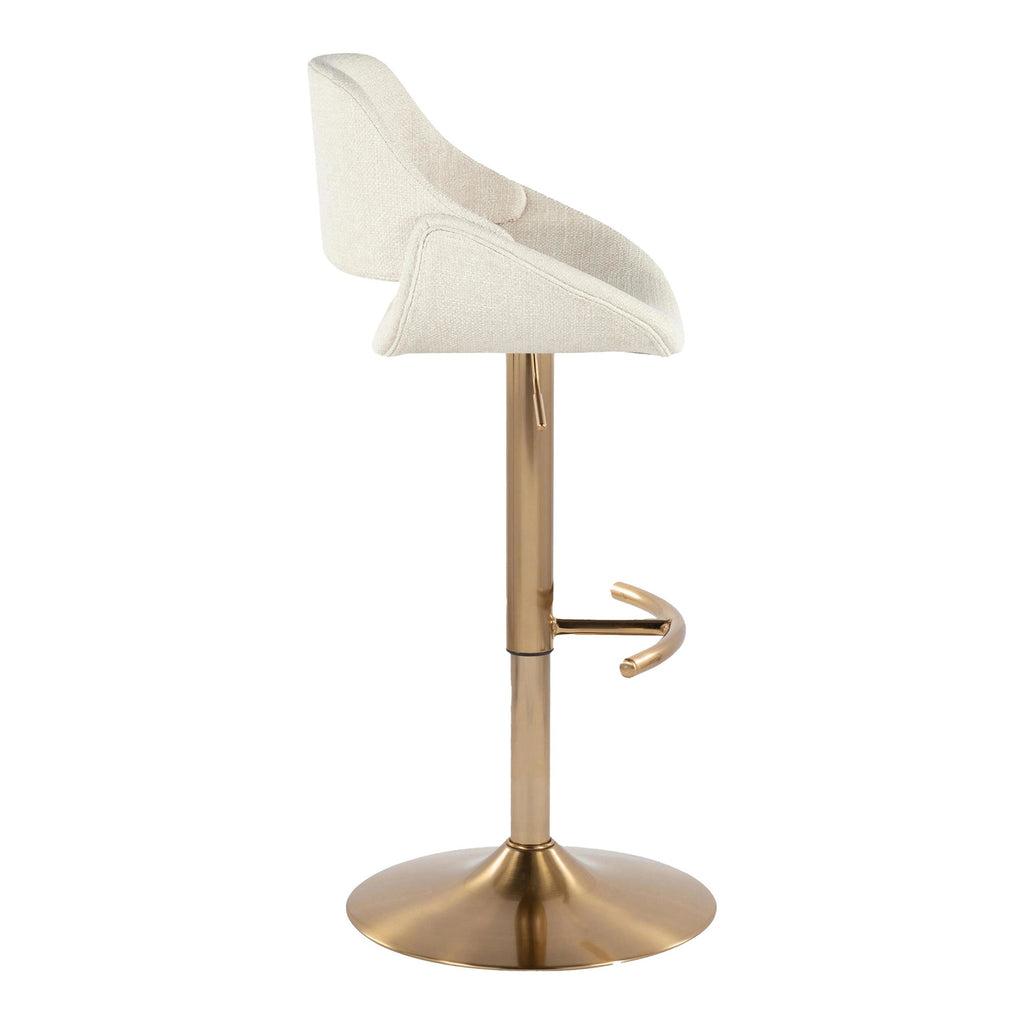 Fabrico Adjustable Barstool - Set of 2 - Gold Metal, Cream Noise Fabric
