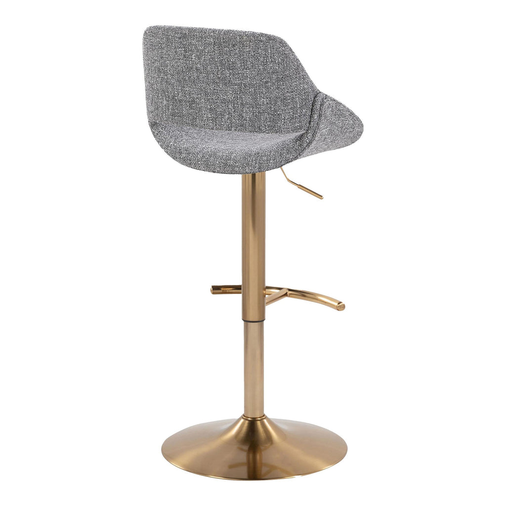 Fabrico Adjustable Barstool - Set of 2 - Gold Metal, Grey Noise Fabric