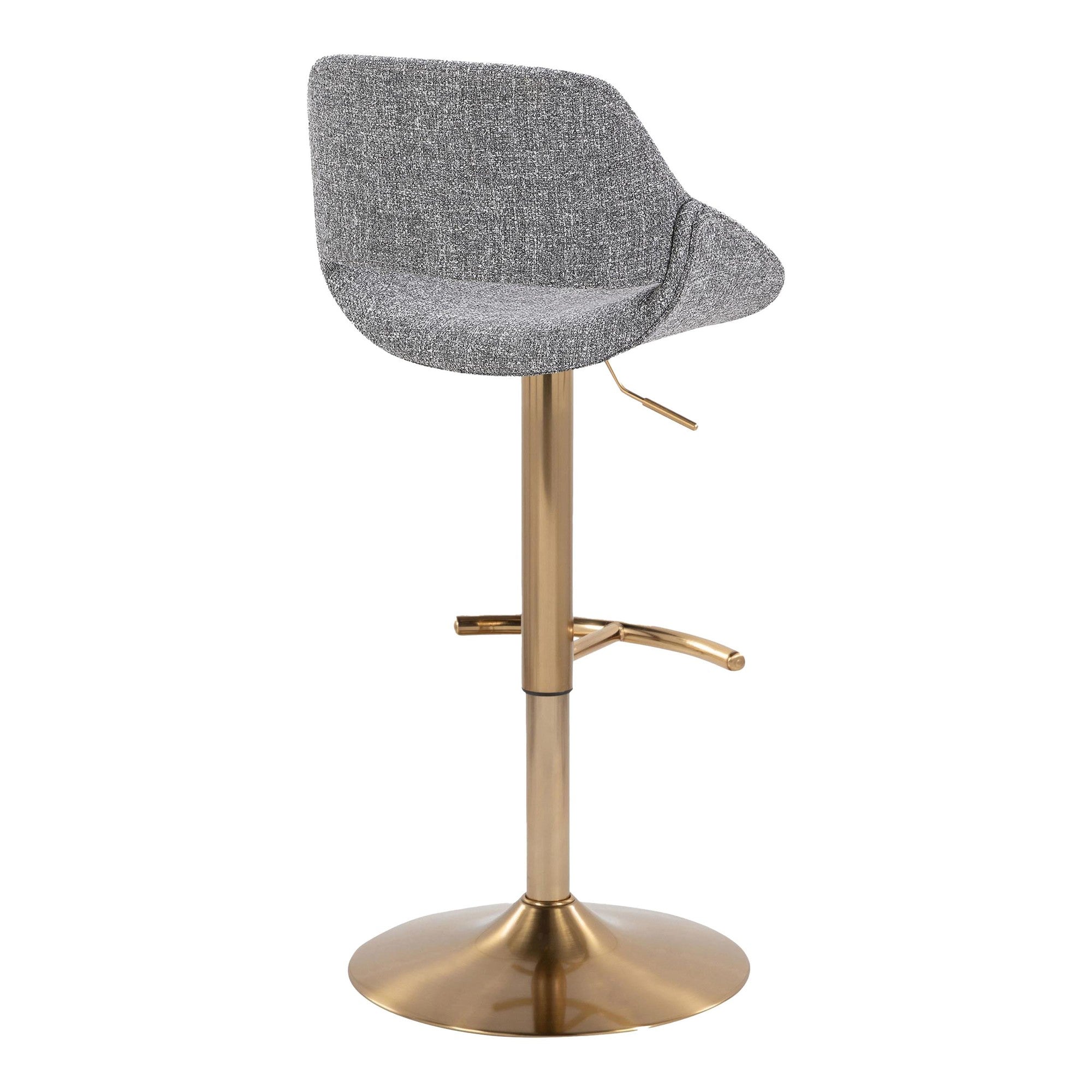 Fabrico Adjustable Barstool - Set of 2 - Gold Metal, Grey Noise Fabric