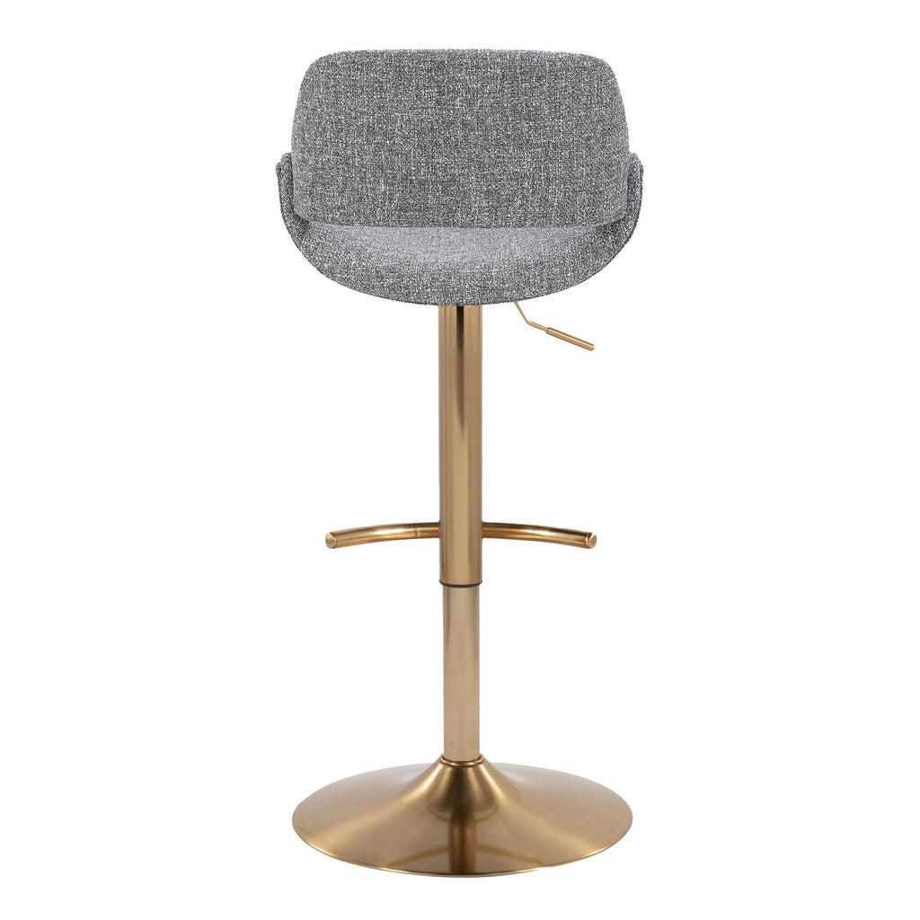 Fabrico Adjustable Barstool - Set of 2 - Gold Metal, Grey Noise Fabric