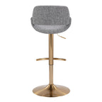 Fabrico Adjustable Barstool - Set of 2 - Gold Metal, Grey Noise Fabric