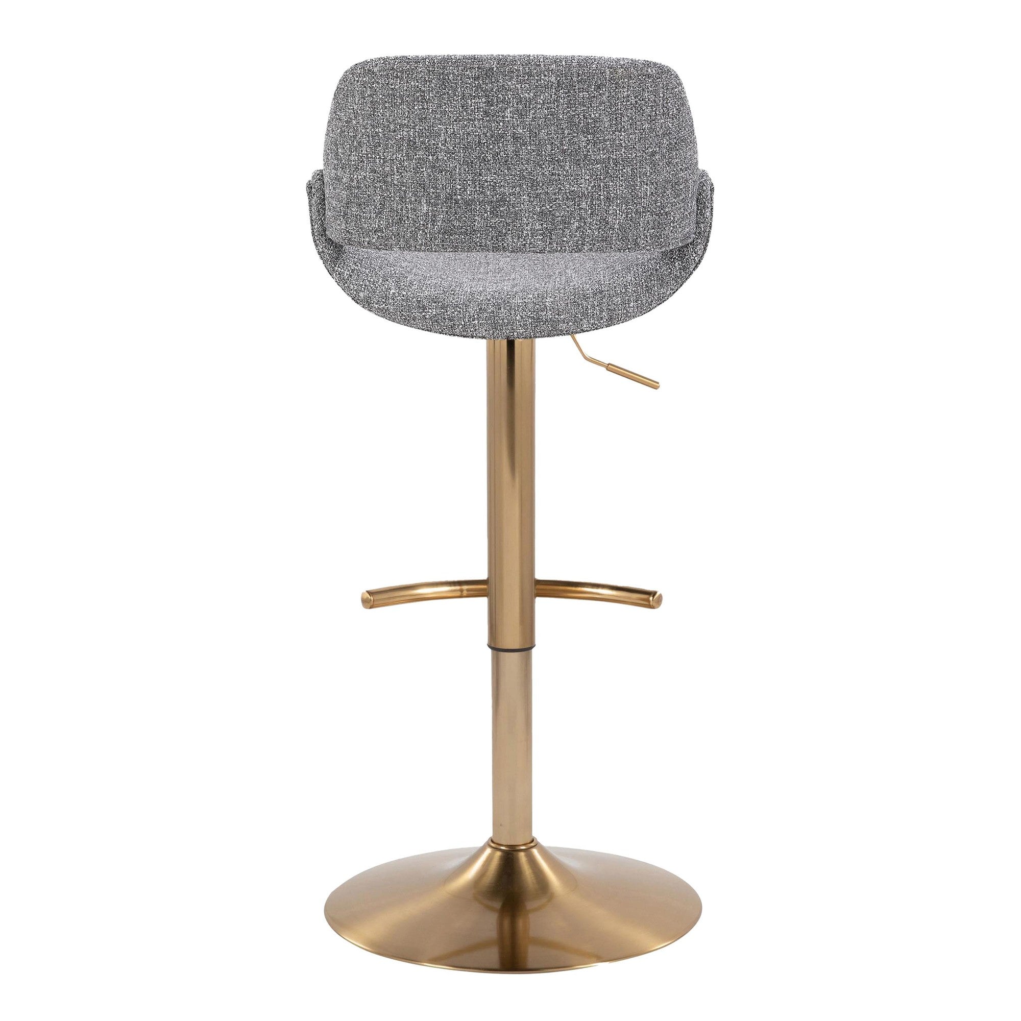 Fabrico Adjustable Barstool - Set of 2 - Gold Metal, Grey Noise Fabric