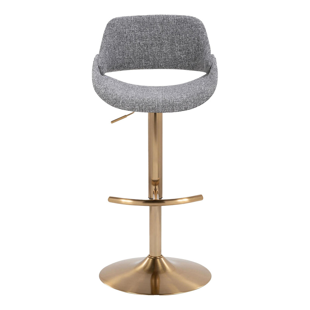 Fabrico Adjustable Barstool - Set of 2 - Gold Metal, Grey Noise Fabric