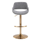 Fabrico Adjustable Barstool - Set of 2 - Gold Metal, Grey Noise Fabric