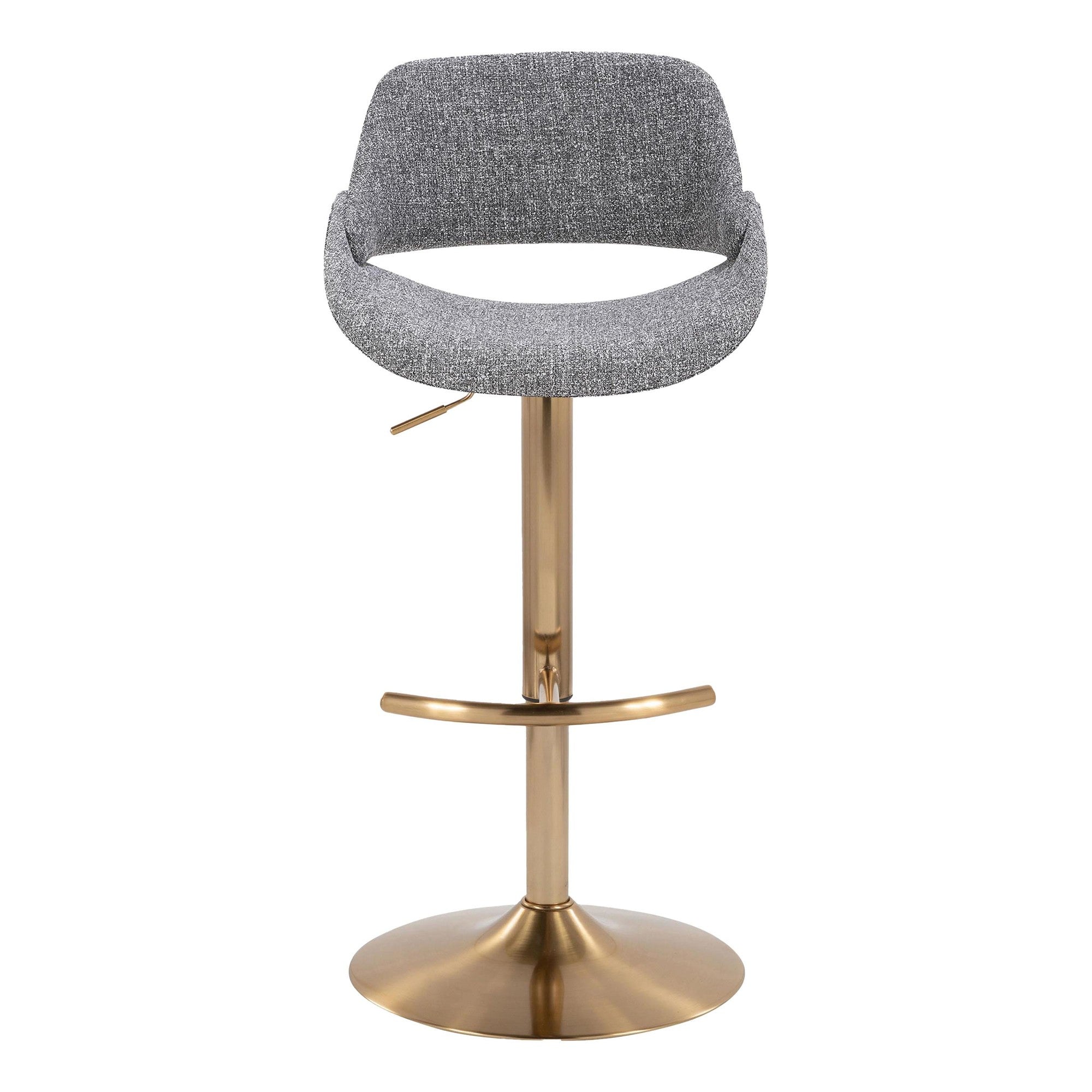 Fabrico Adjustable Barstool - Set of 2 - Gold Metal, Grey Noise Fabric