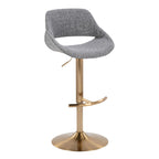 Fabrico Adjustable Barstool - Set of 2 - Gold Metal, Grey Noise Fabric