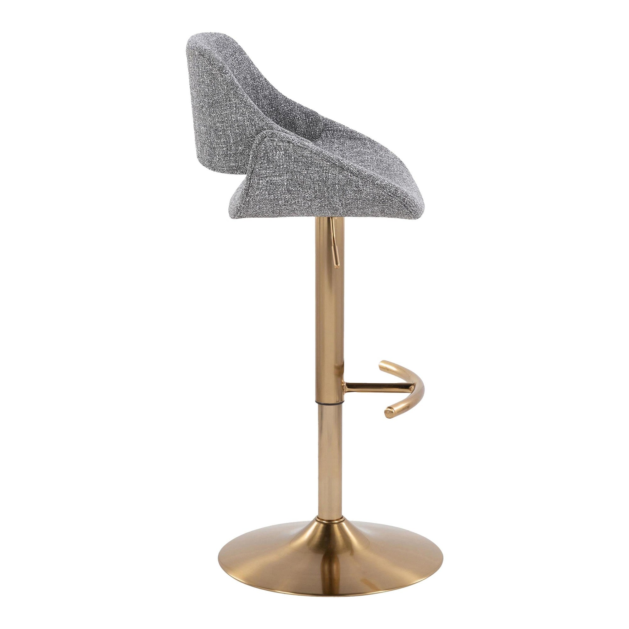 Fabrico Adjustable Barstool - Set of 2 - Gold Metal, Grey Noise Fabric
