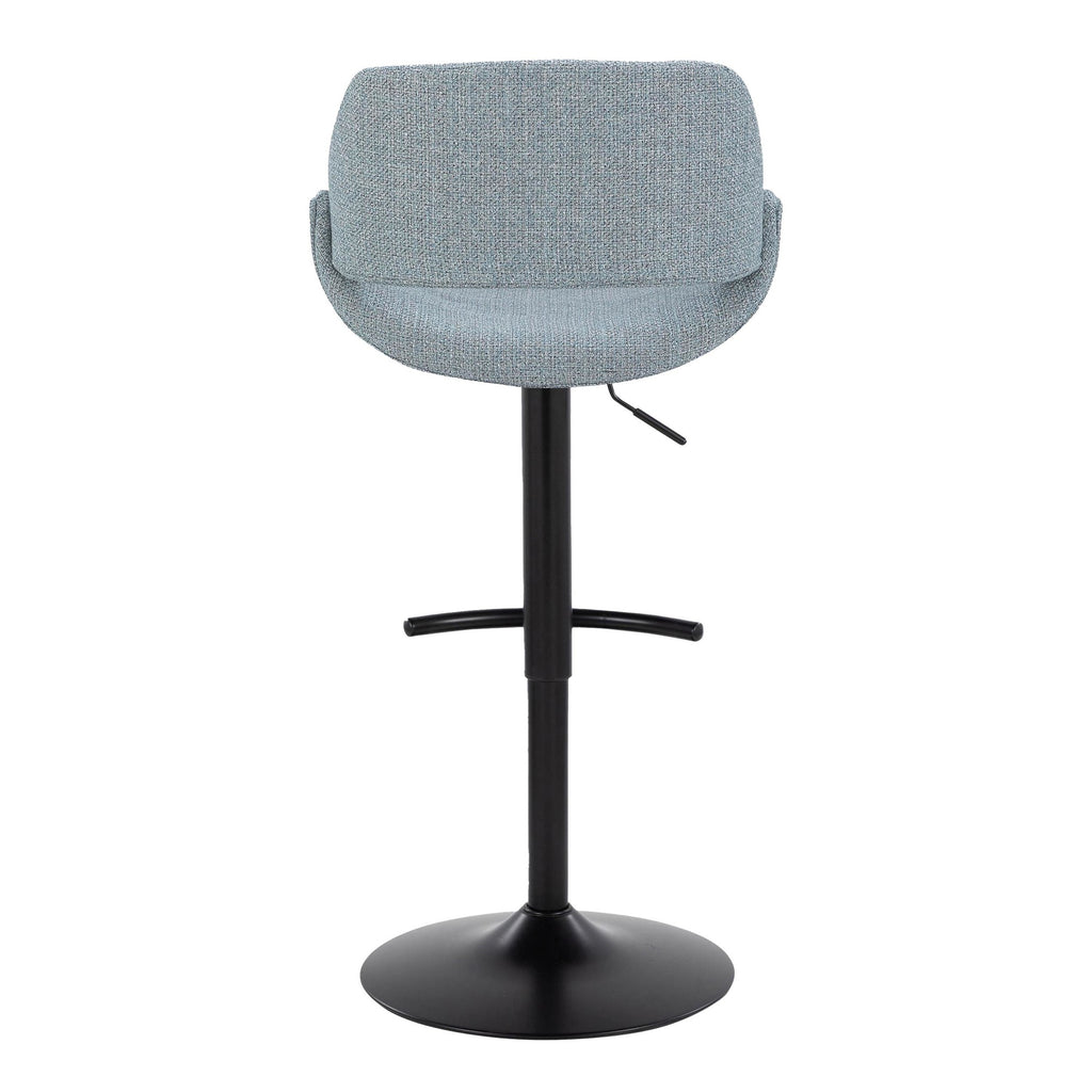 Fabrico Adjustable Barstool - Set of 2 - Black Metal, Blue Noise Fabric