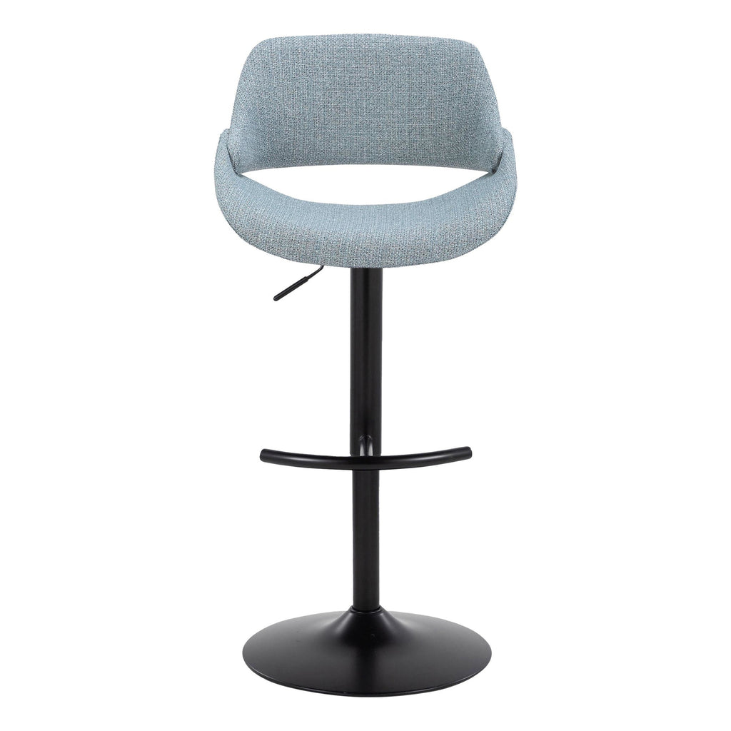Fabrico Adjustable Barstool - Set of 2 - Black Metal, Blue Noise Fabric