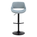 Fabrico Adjustable Barstool - Set of 2 - Black Metal, Blue Noise Fabric