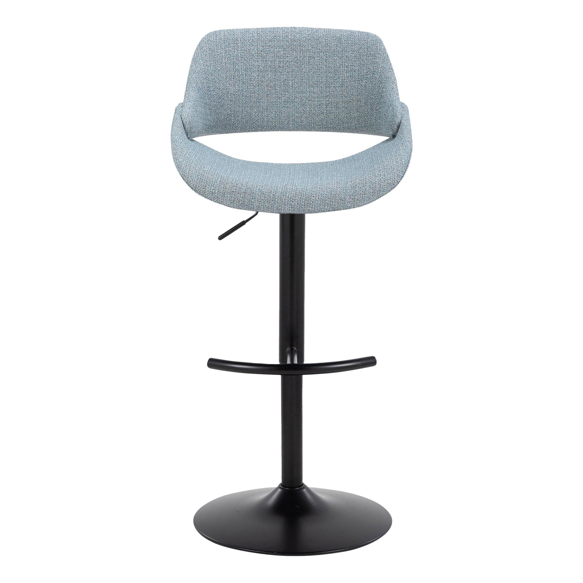 Fabrico Adjustable Barstool - Set of 2 - Black Metal, Blue Noise Fabric