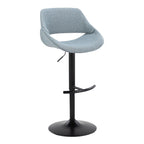 Fabrico Adjustable Barstool - Set of 2 - Black Metal, Blue Noise Fabric