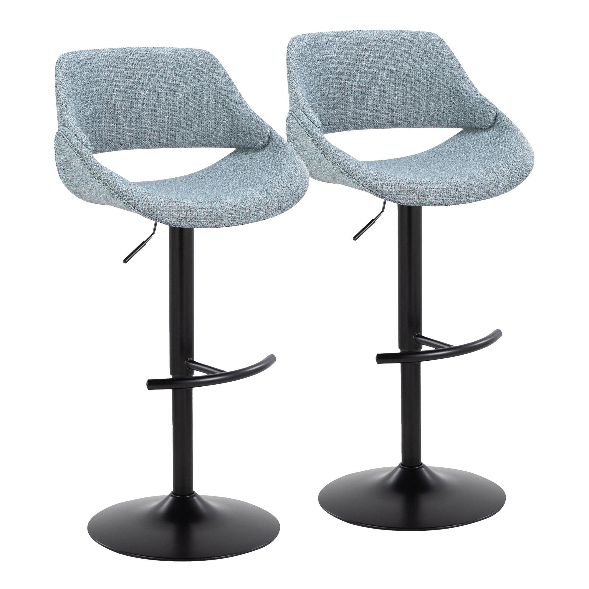 Fabrico Adjustable Barstool - Set of 2 - Black Metal, Blue Noise Fabric
