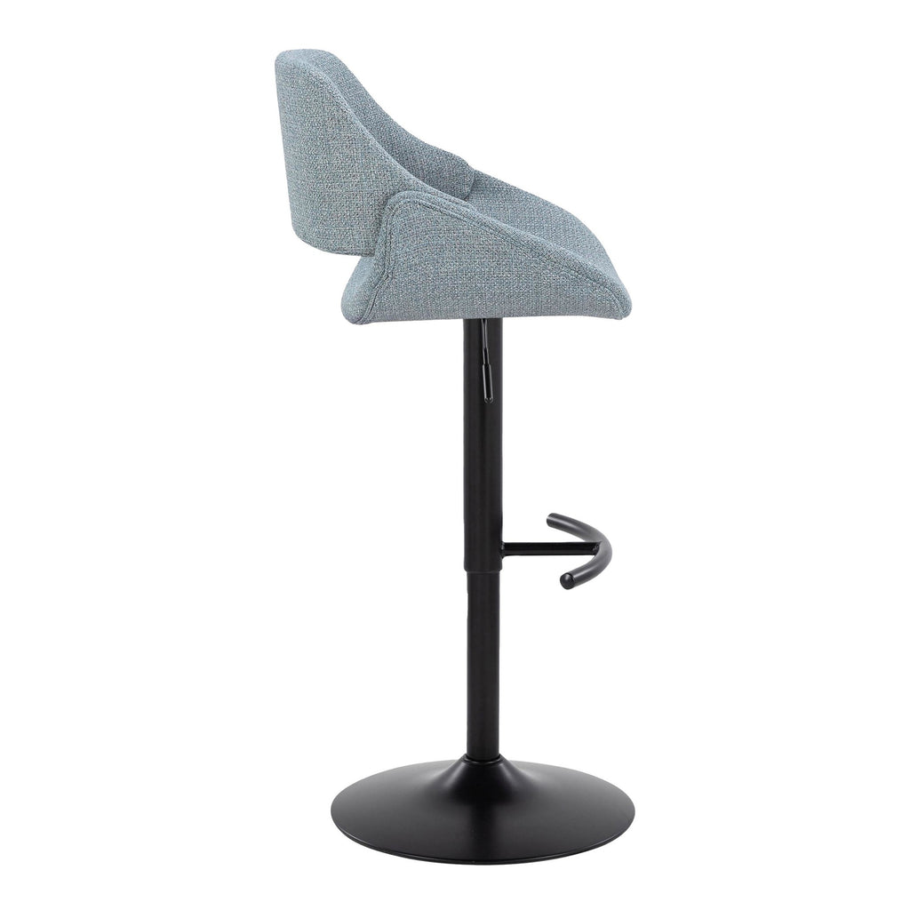 Fabrico Adjustable Barstool - Set of 2 - Black Metal, Blue Noise Fabric