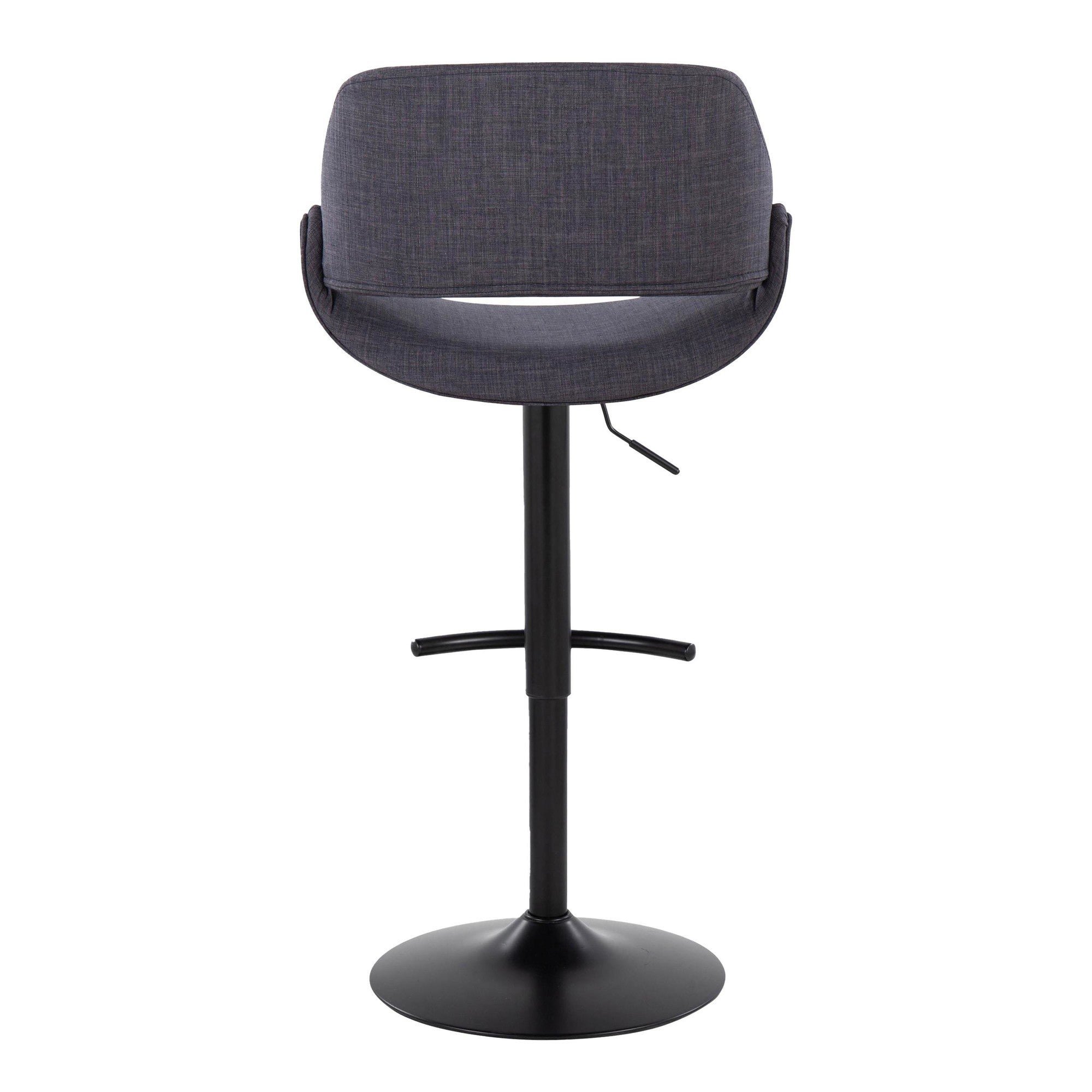 Fabrico Adjustable Barstool - Set of 2 - Black Metal, Charcoal Fabric
