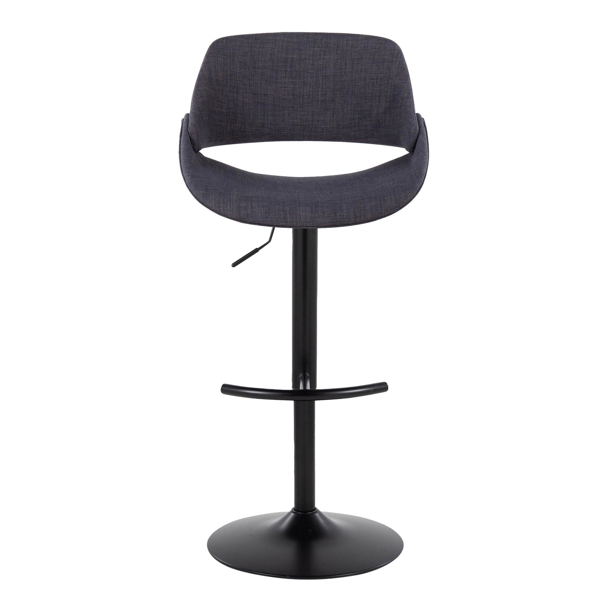 Fabrico Adjustable Barstool - Set of 2 - Black Metal, Charcoal Fabric