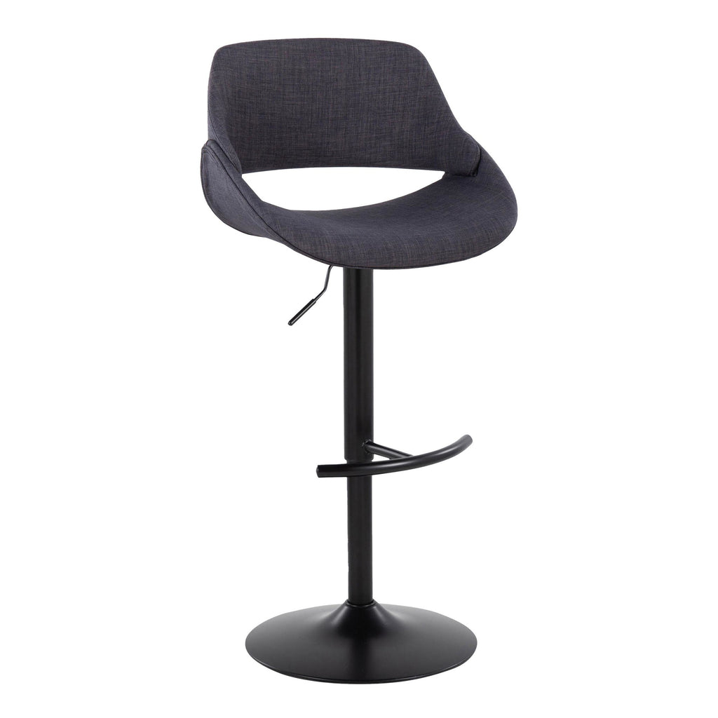 Fabrico Adjustable Barstool - Set of 2 - Black Metal, Charcoal Fabric