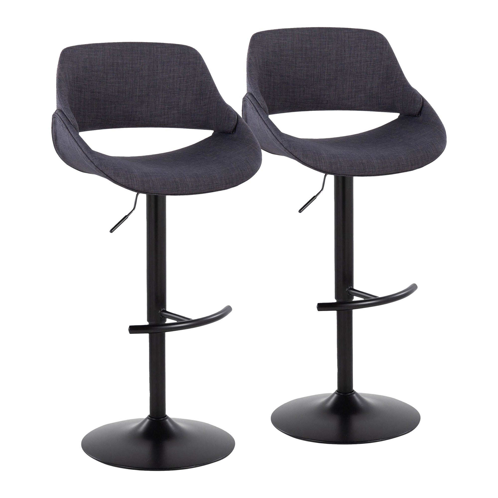 Fabrico Adjustable Barstool - Set of 2 - Black Metal, Charcoal Fabric