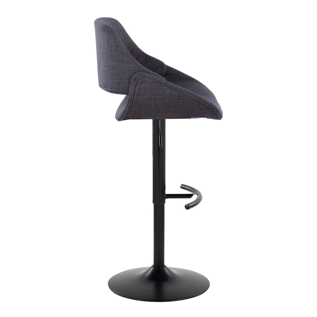 Fabrico Adjustable Barstool - Set of 2 - Black Metal, Charcoal Fabric