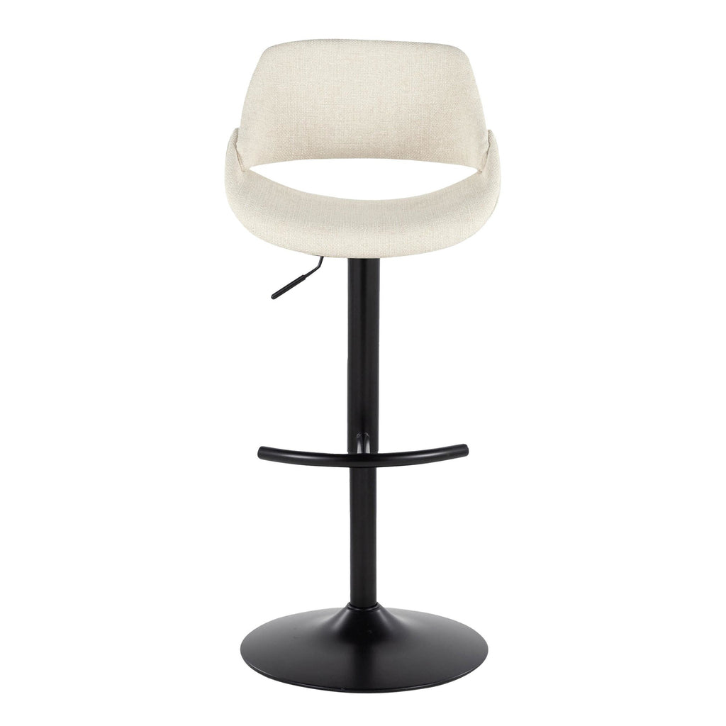 Fabrico Adjustable Barstool - Set of 2 - Black Metal, Cream Noise Fabric