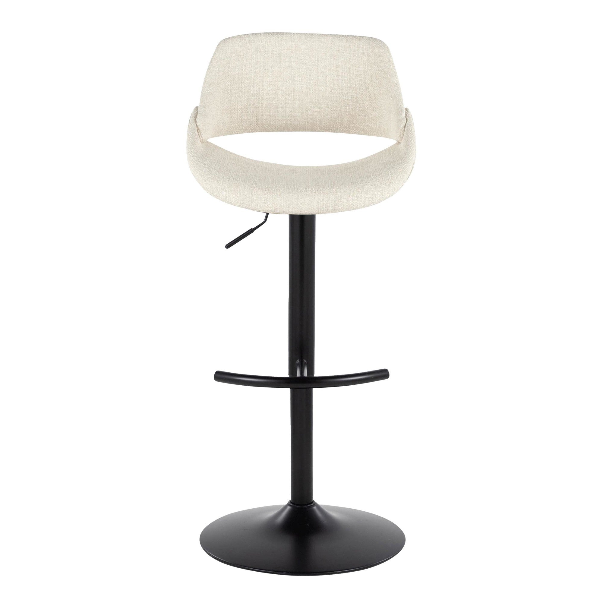 Fabrico Adjustable Barstool - Set of 2 - Black Metal, Cream Noise Fabric