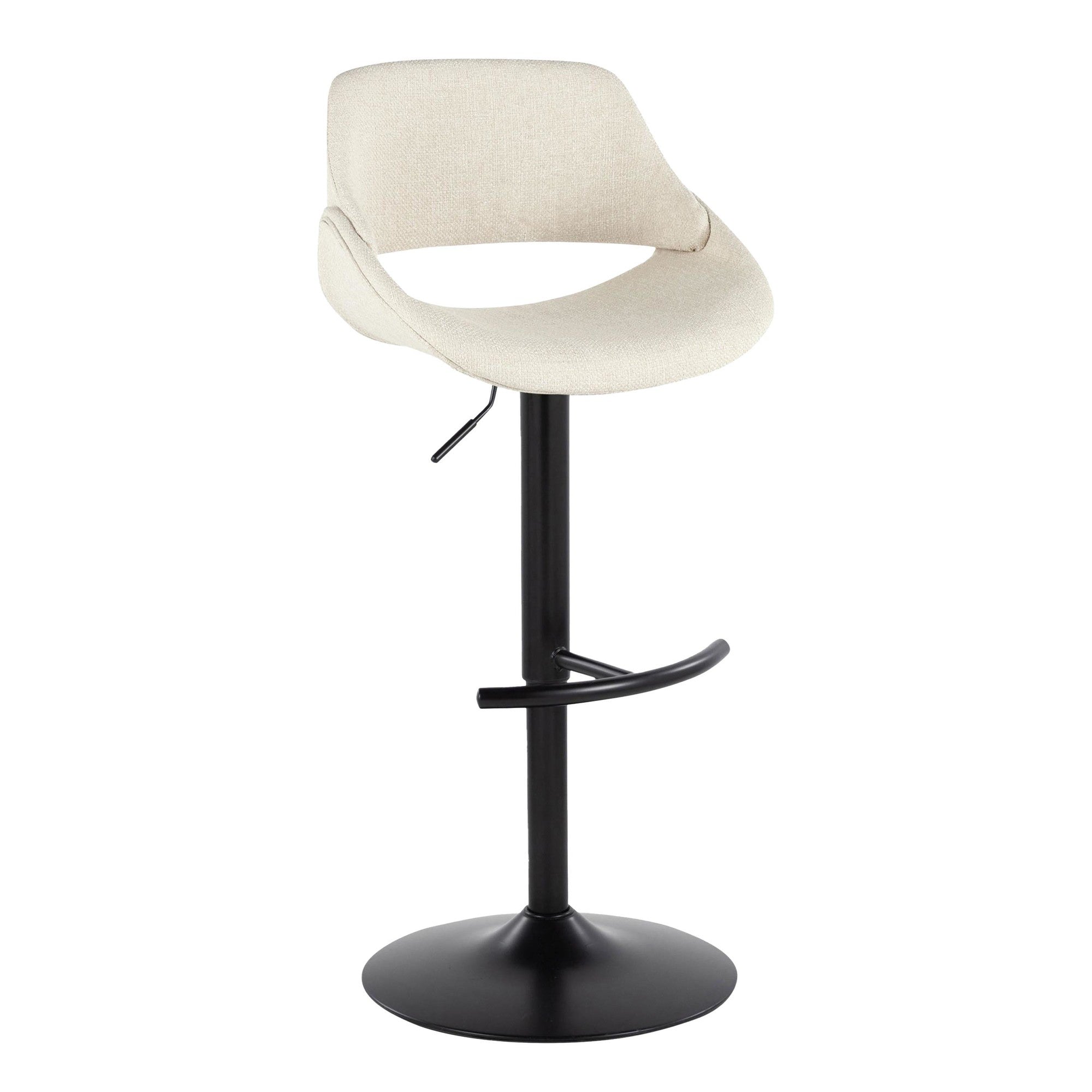 Fabrico Adjustable Barstool - Set of 2 - Black Metal, Cream Noise Fabric