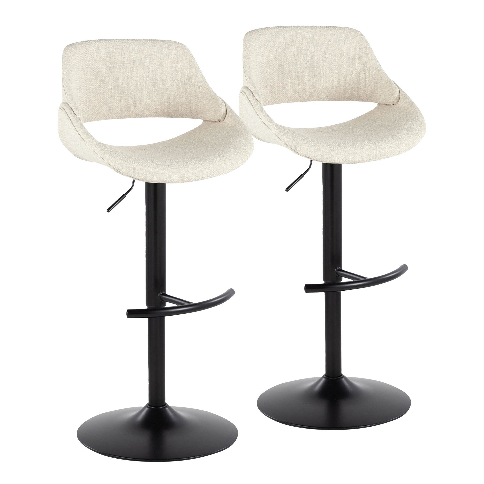 Fabrico Adjustable Barstool - Set of 2 - Black Metal, Cream Noise Fabric