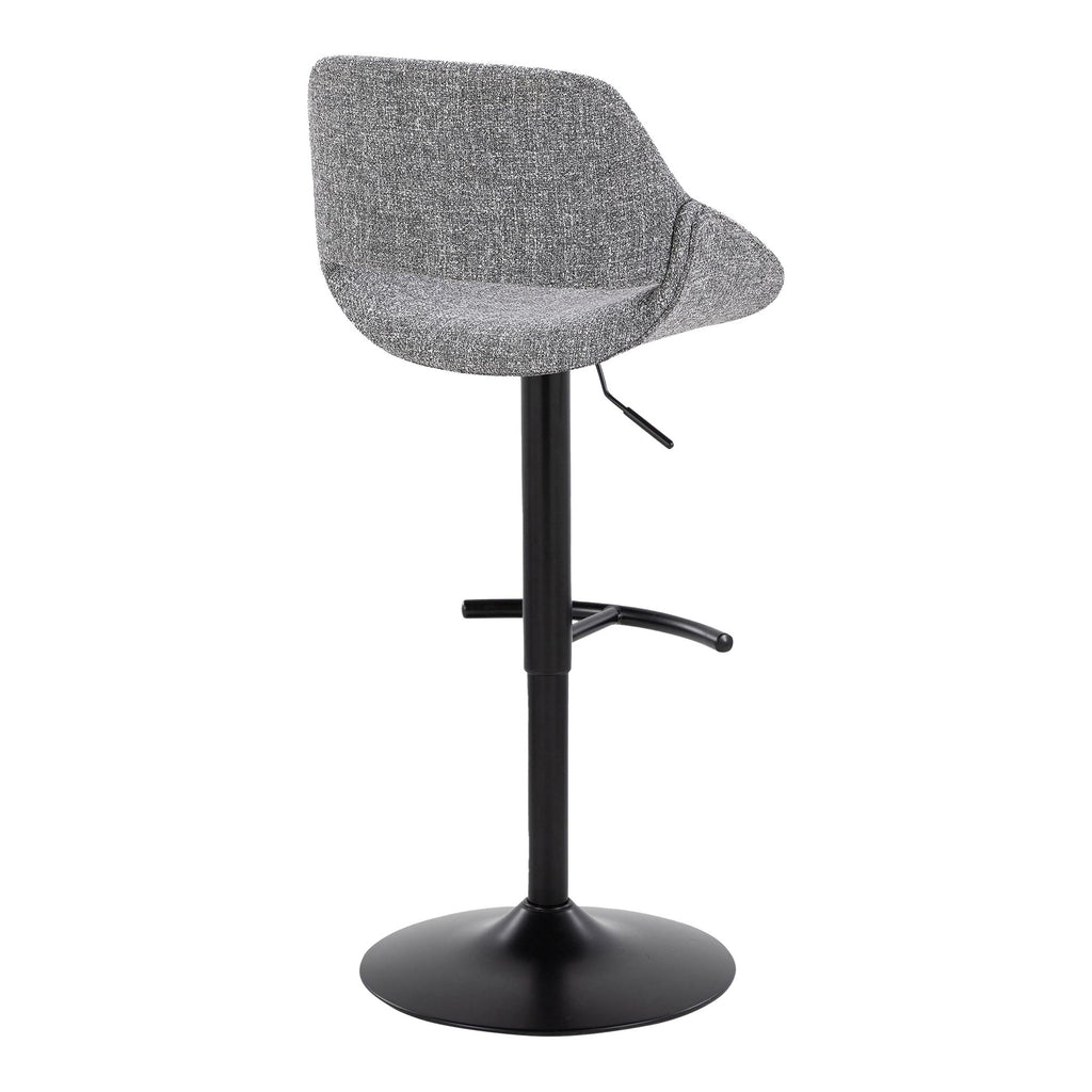 Fabrico Adjustable Barstool - Set of 2 - Black Metal, Grey Noise Fabric
