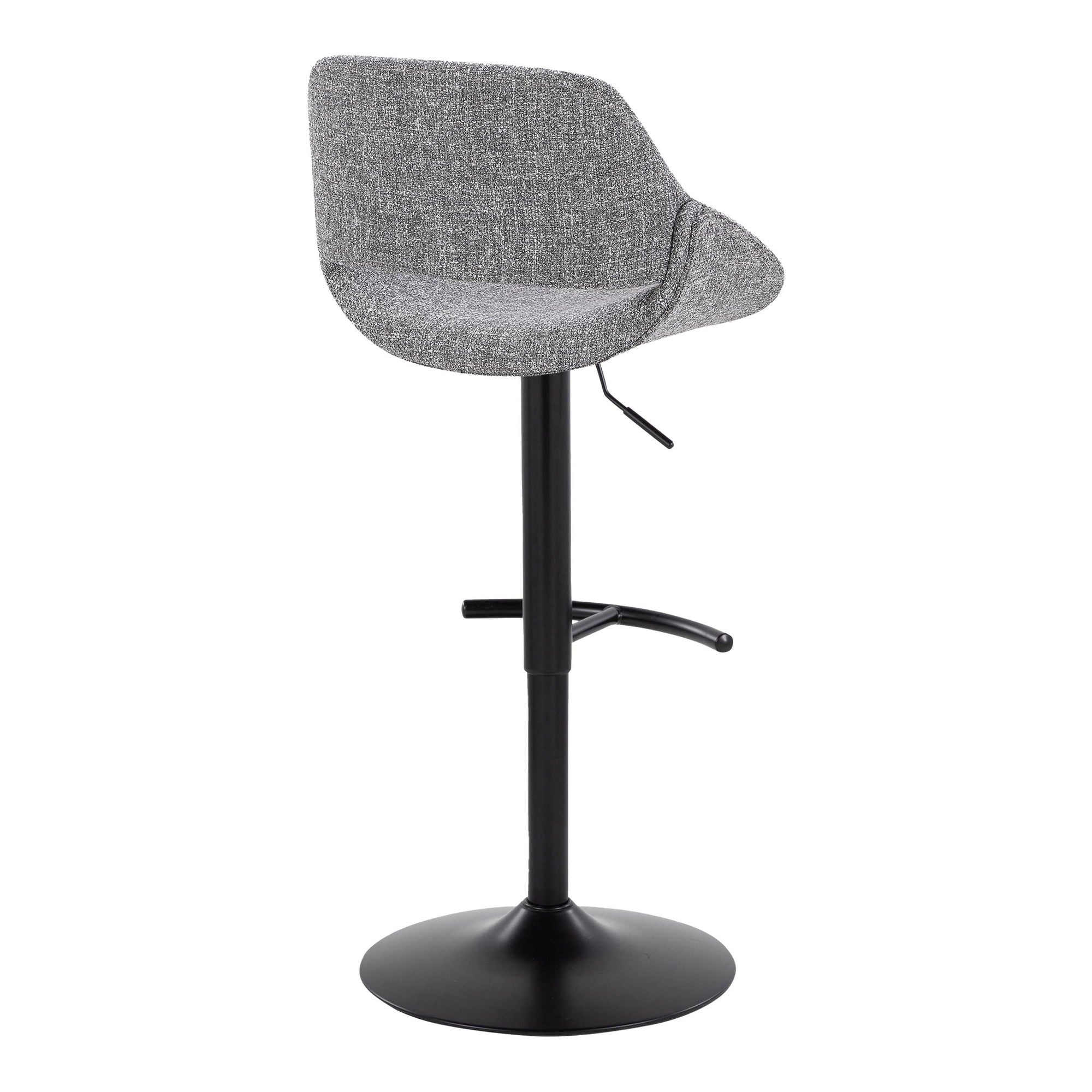 Fabrico Adjustable Barstool - Set of 2 - Black Metal, Grey Noise Fabric
