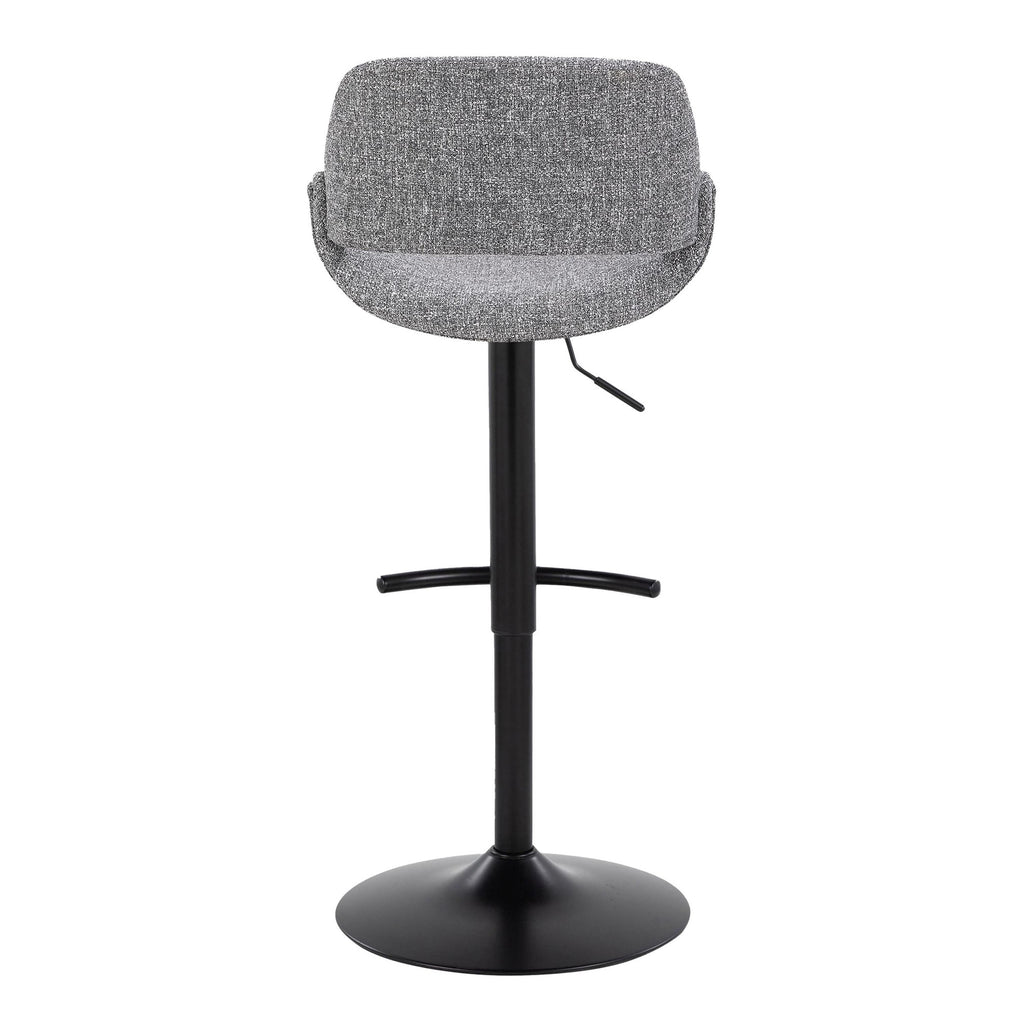 Fabrico Adjustable Barstool - Set of 2 - Black Metal, Grey Noise Fabric