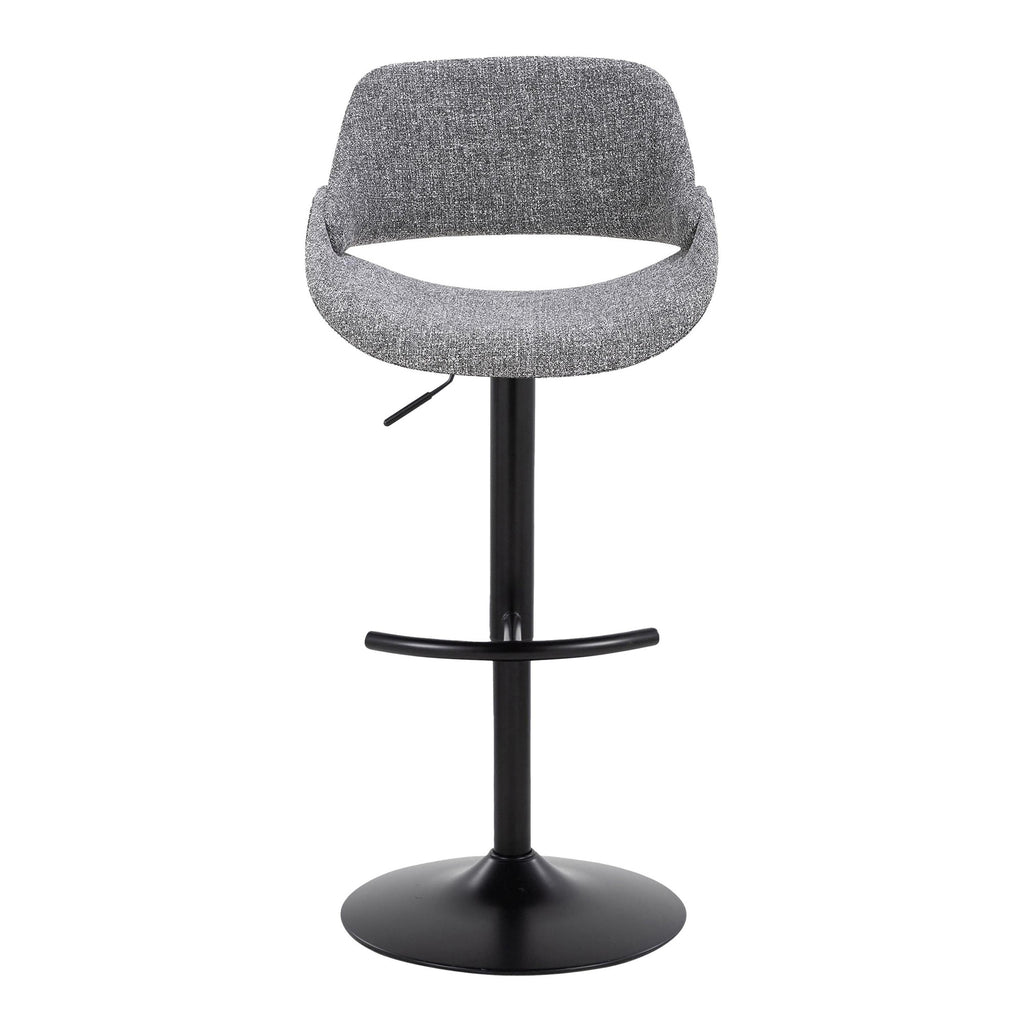 Fabrico Adjustable Barstool - Set of 2 - Black Metal, Grey Noise Fabric