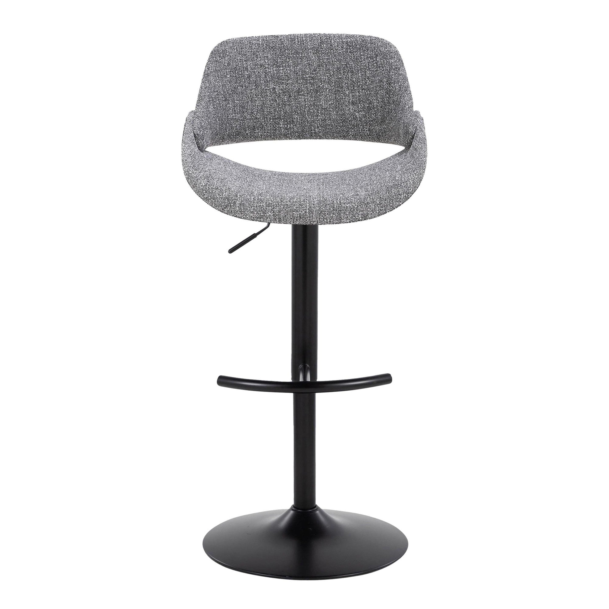Fabrico Adjustable Barstool - Set of 2 - Black Metal, Grey Noise Fabric