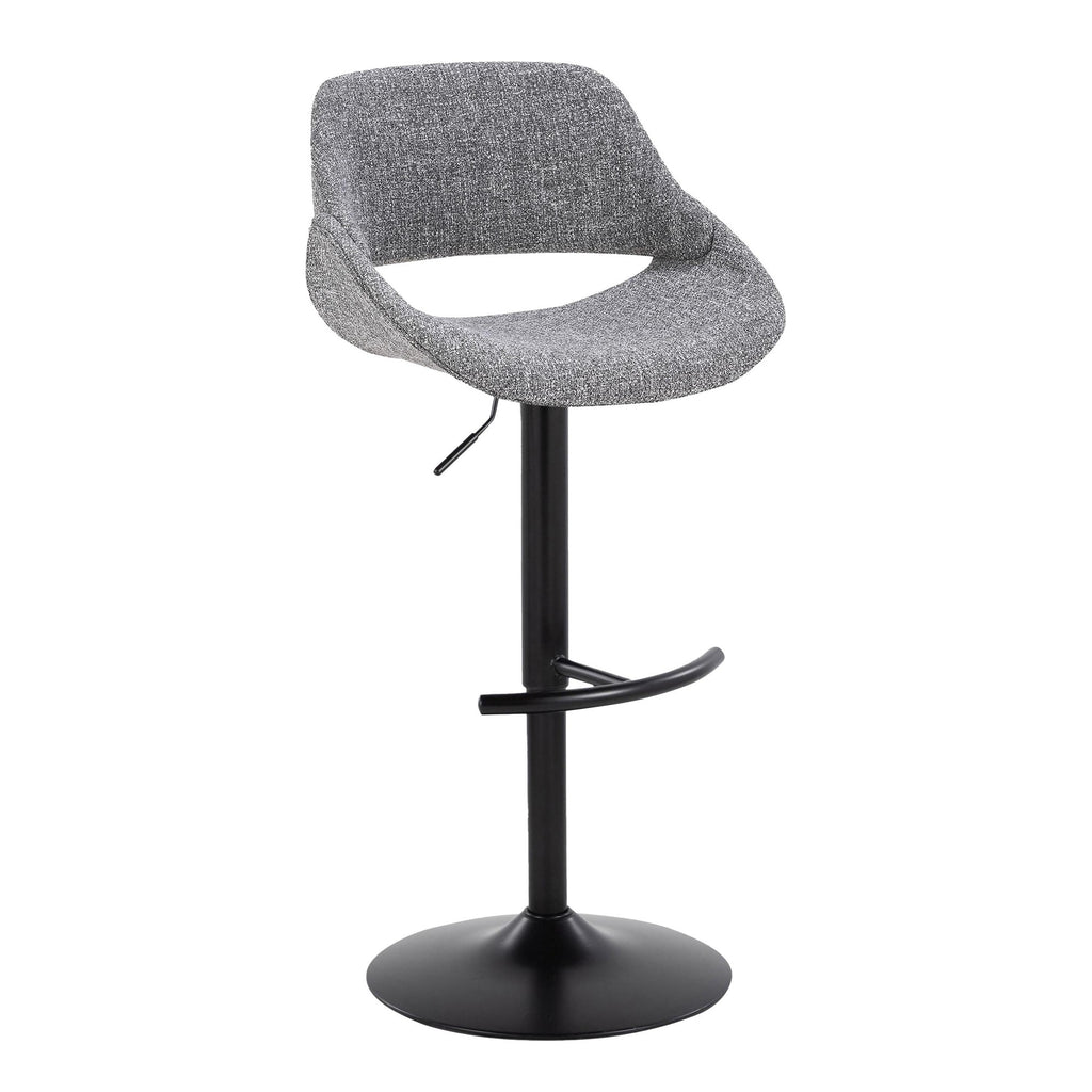 Fabrico Adjustable Barstool - Set of 2 - Black Metal, Grey Noise Fabric