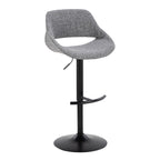 Fabrico Adjustable Barstool - Set of 2 - Black Metal, Grey Noise Fabric