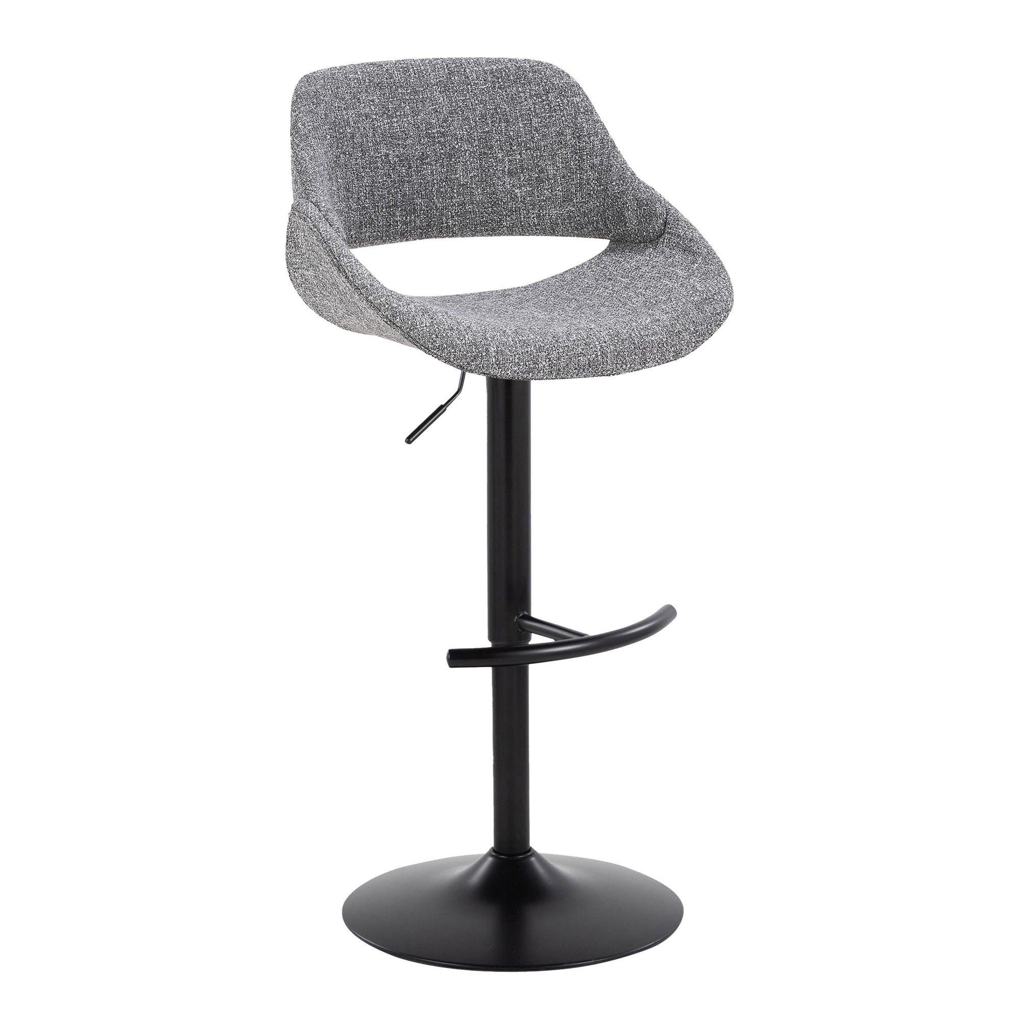 Fabrico Adjustable Barstool - Set of 2 - Black Metal, Grey Noise Fabric