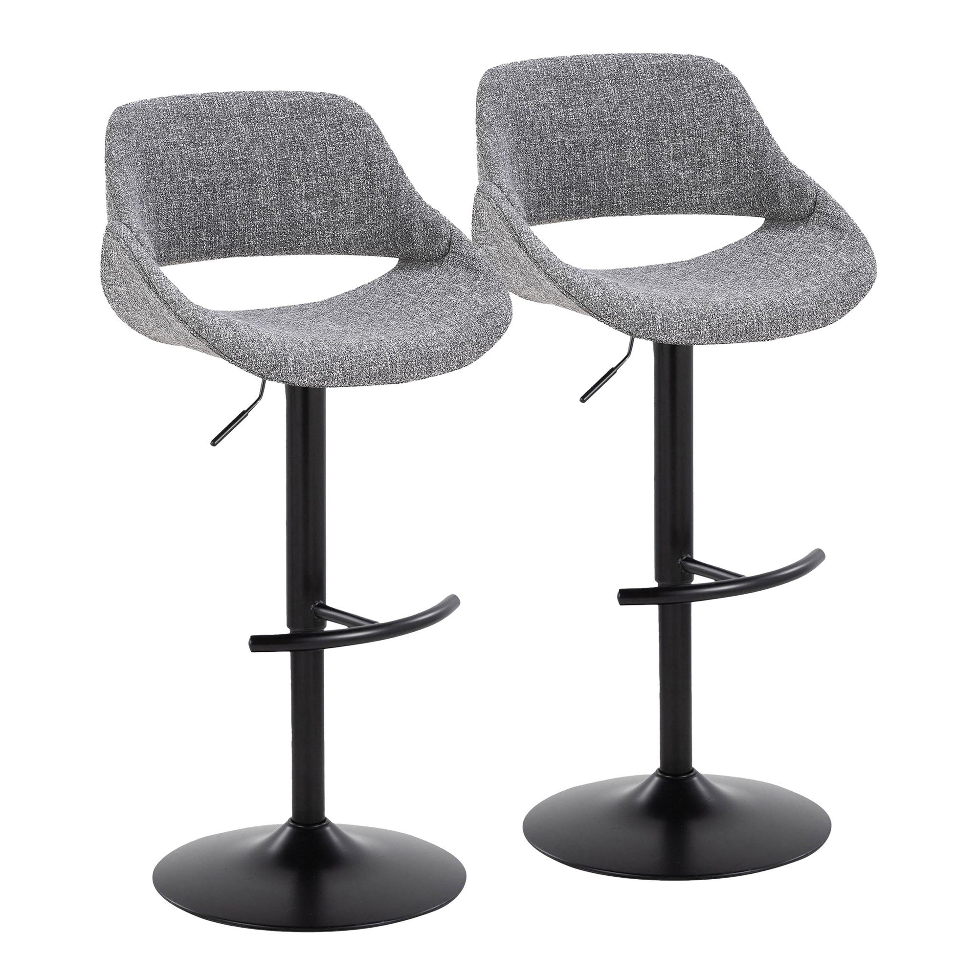 Fabrico Adjustable Barstool - Set of 2 - Black Metal, Grey Noise Fabric