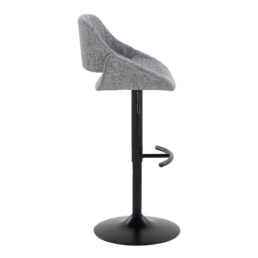 Fabrico Adjustable Barstool - Set of 2 - Black Metal, Grey Noise Fabric