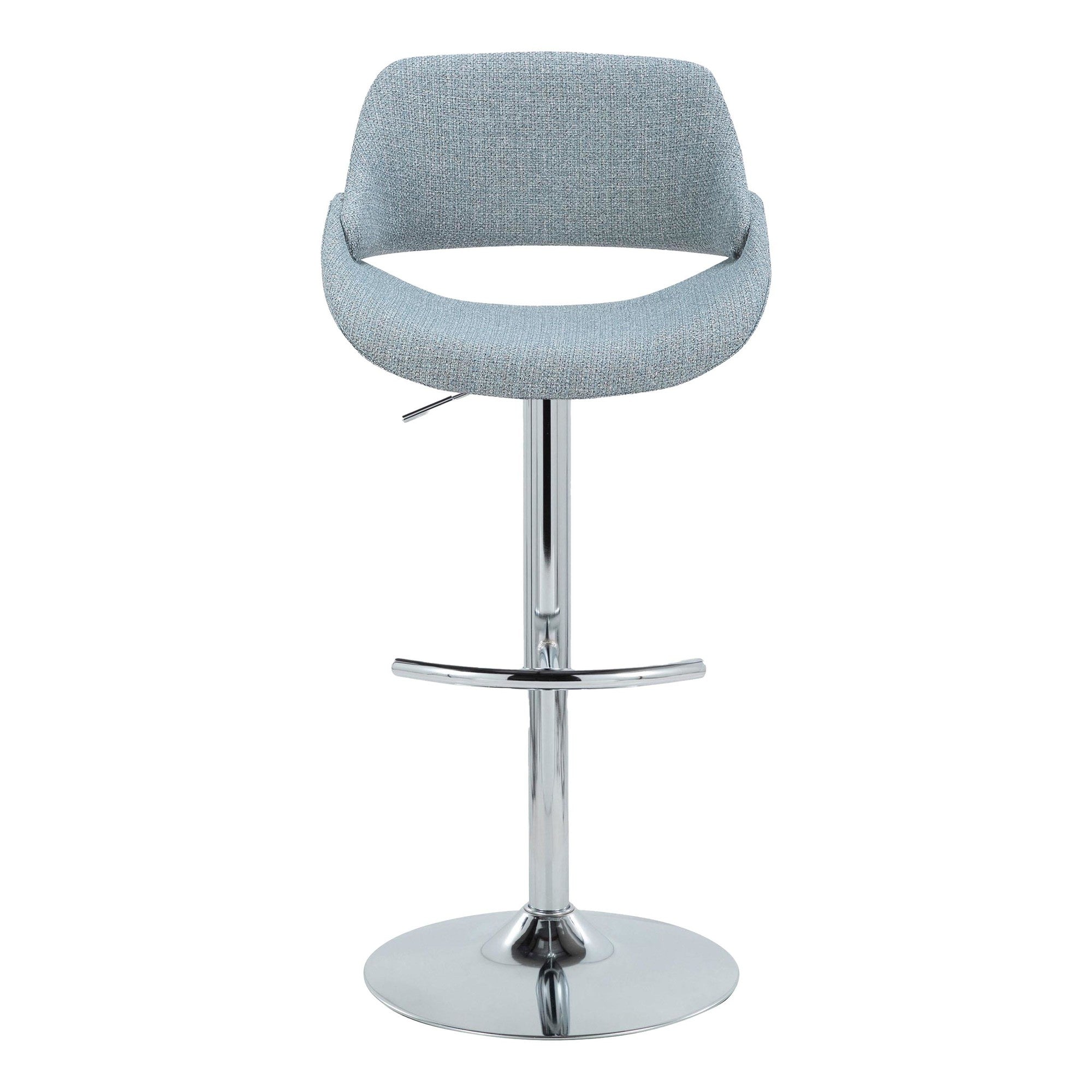 Fabrico Adjustable Barstool - Set of 2 - Chrome Metal, Blue Noise Fabric