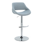 Fabrico Adjustable Barstool - Set of 2 - Chrome Metal, Blue Noise Fabric