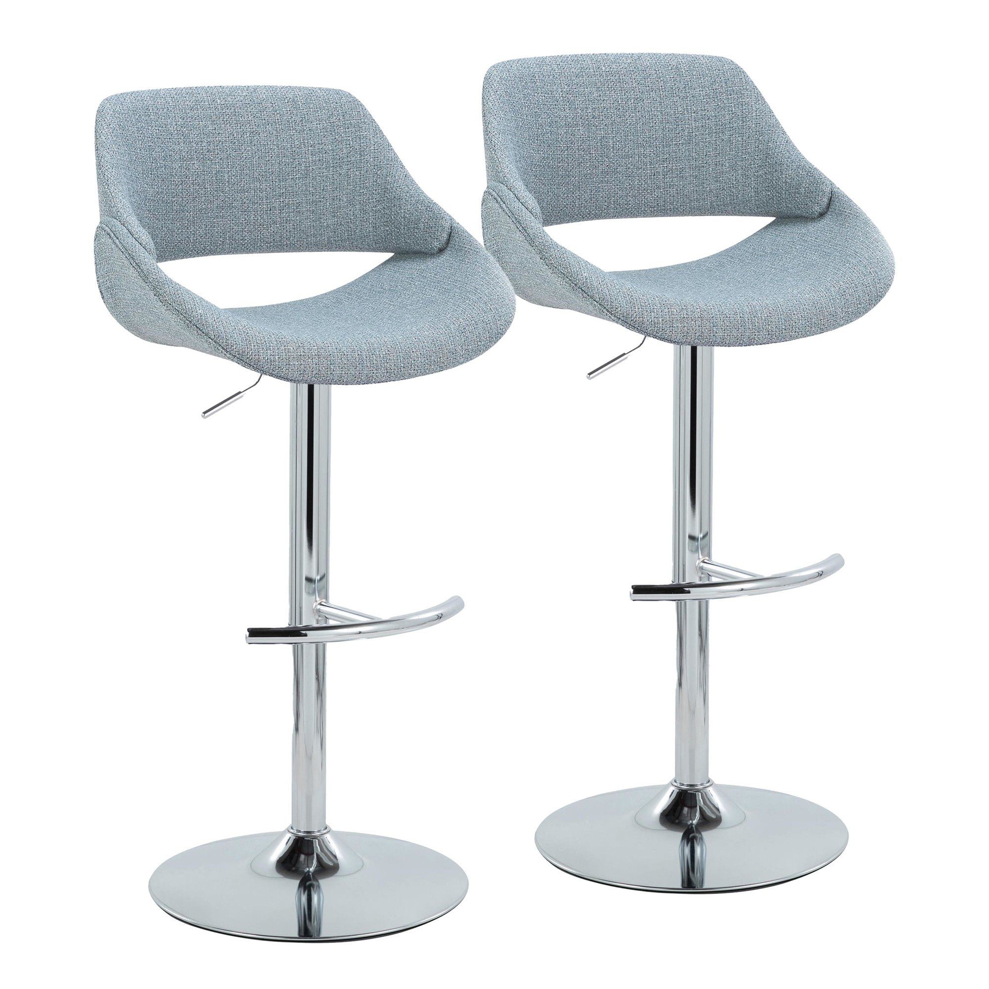 Fabrico Adjustable Barstool - Set of 2 - Chrome Metal, Blue Noise Fabric