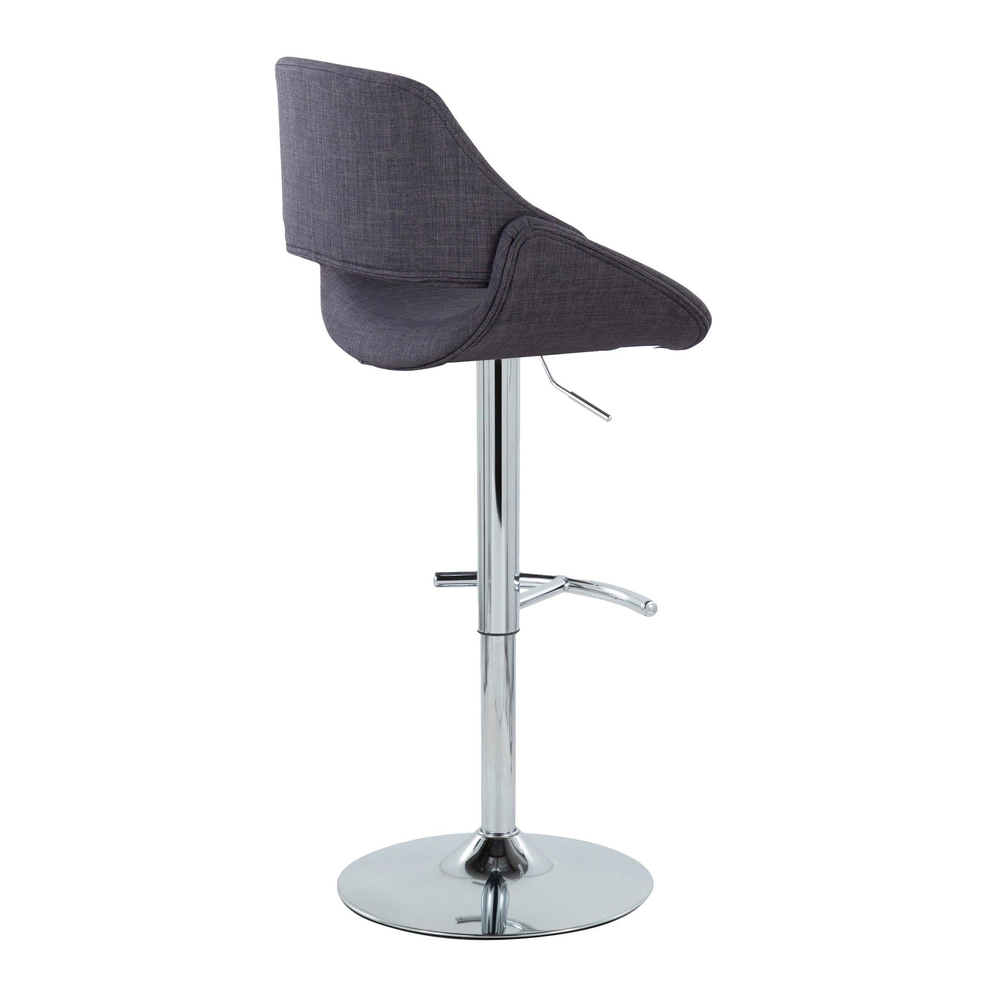 Fabrico Adjustable Barstool - Set of 2 - Chrome Metal, Charcoal Fabric