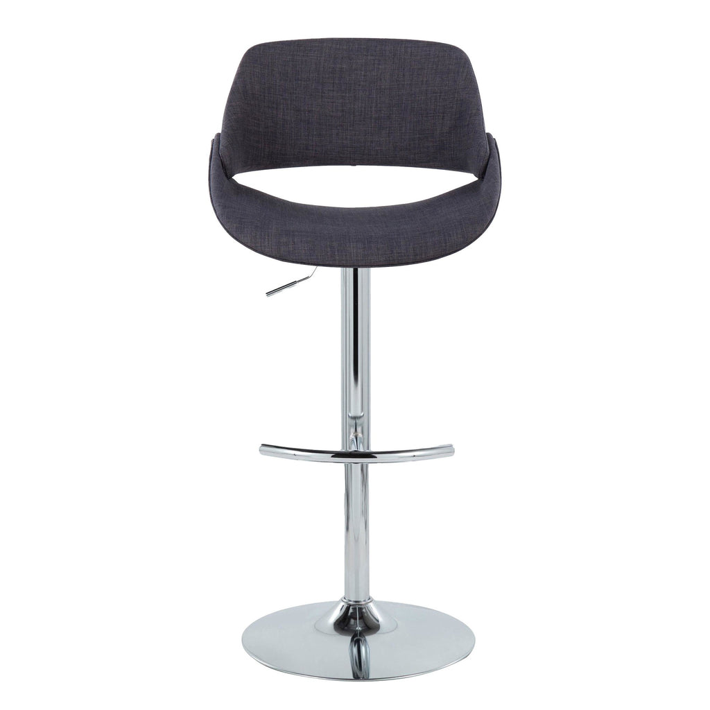 Fabrico Adjustable Barstool - Set of 2 - Chrome Metal, Charcoal Fabric