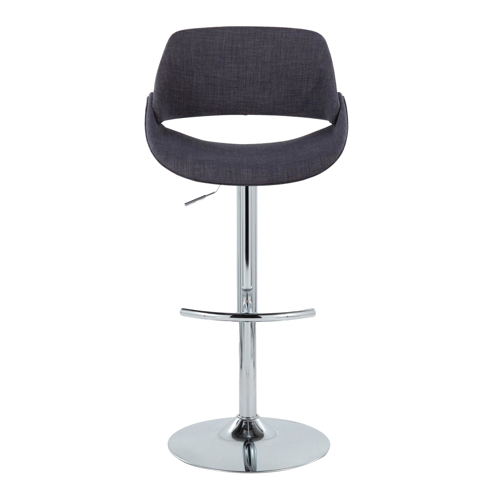 Fabrico Adjustable Barstool - Set of 2 - Chrome Metal, Charcoal Fabric