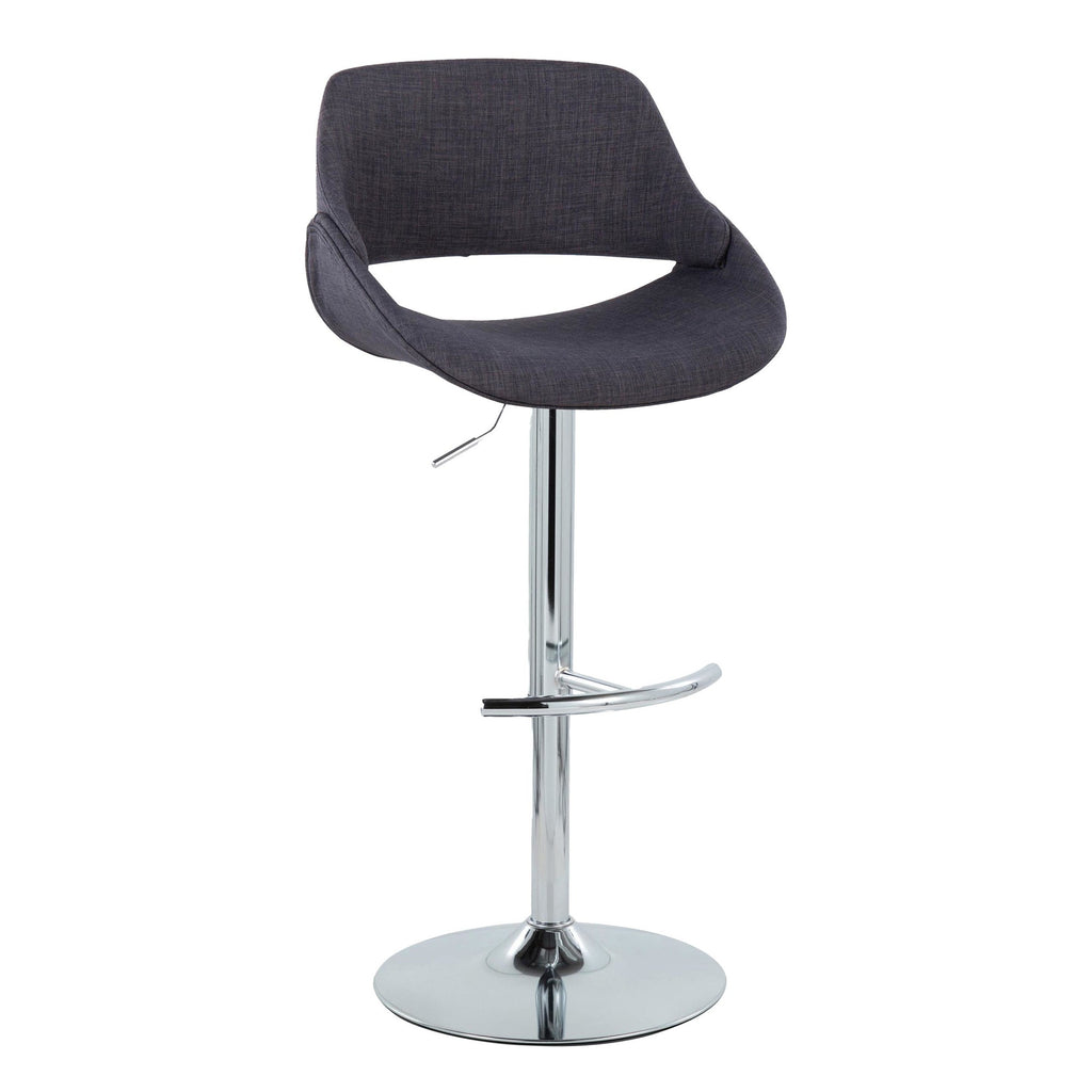 Fabrico Adjustable Barstool - Set of 2 - Chrome Metal, Charcoal Fabric