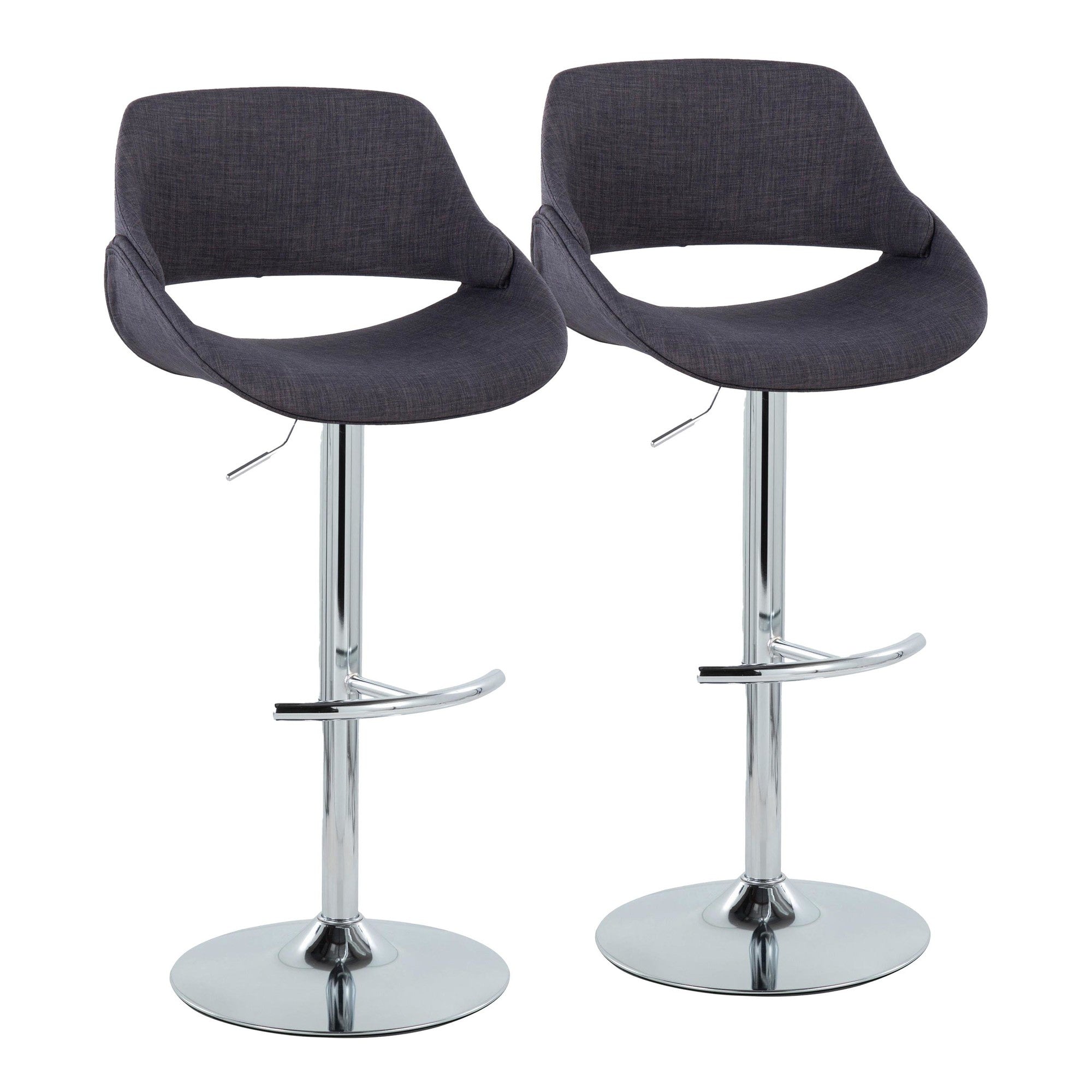 Fabrico Adjustable Barstool - Set of 2 - Chrome Metal, Charcoal Fabric