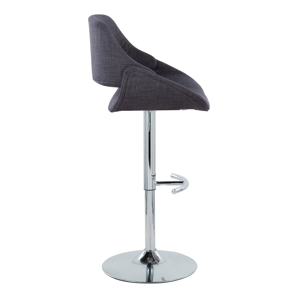 Fabrico Adjustable Barstool - Set of 2 - Chrome Metal, Charcoal Fabric