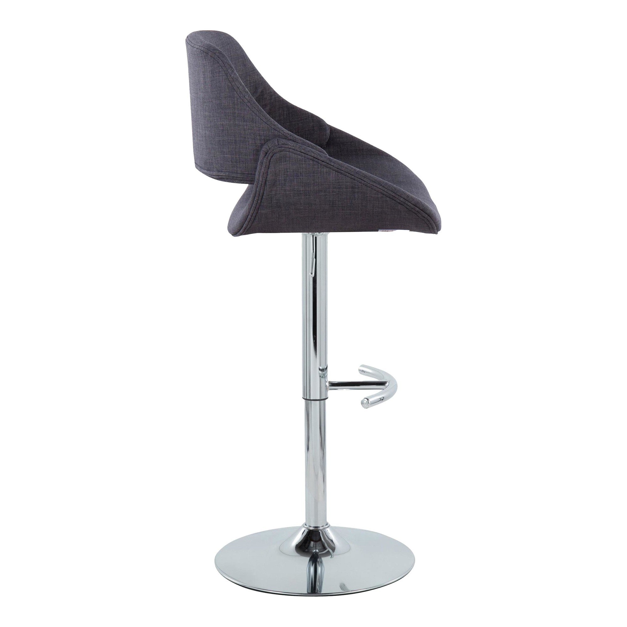 Fabrico Adjustable Barstool - Set of 2 - Chrome Metal, Charcoal Fabric