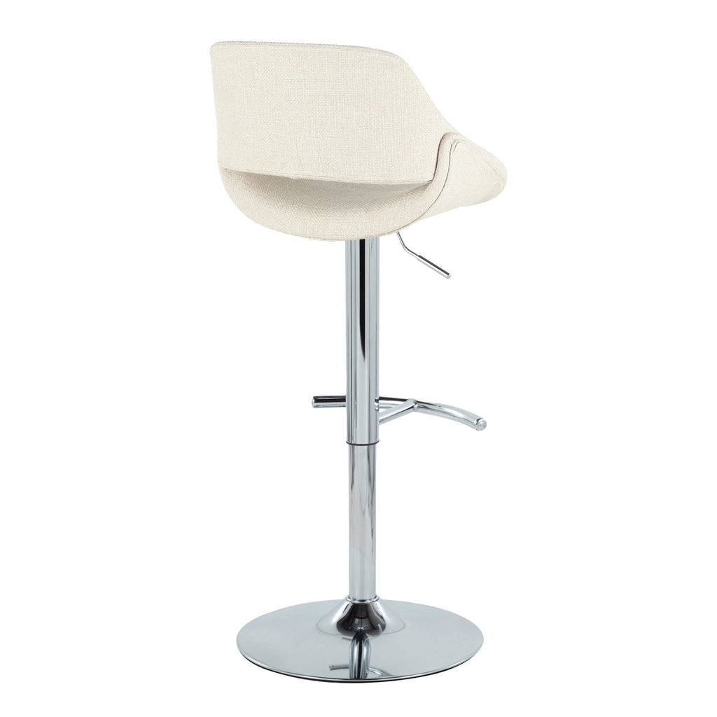Fabrico Adjustable Barstool - Set of 2 - Chrome Metal, Cream Noise Fabric