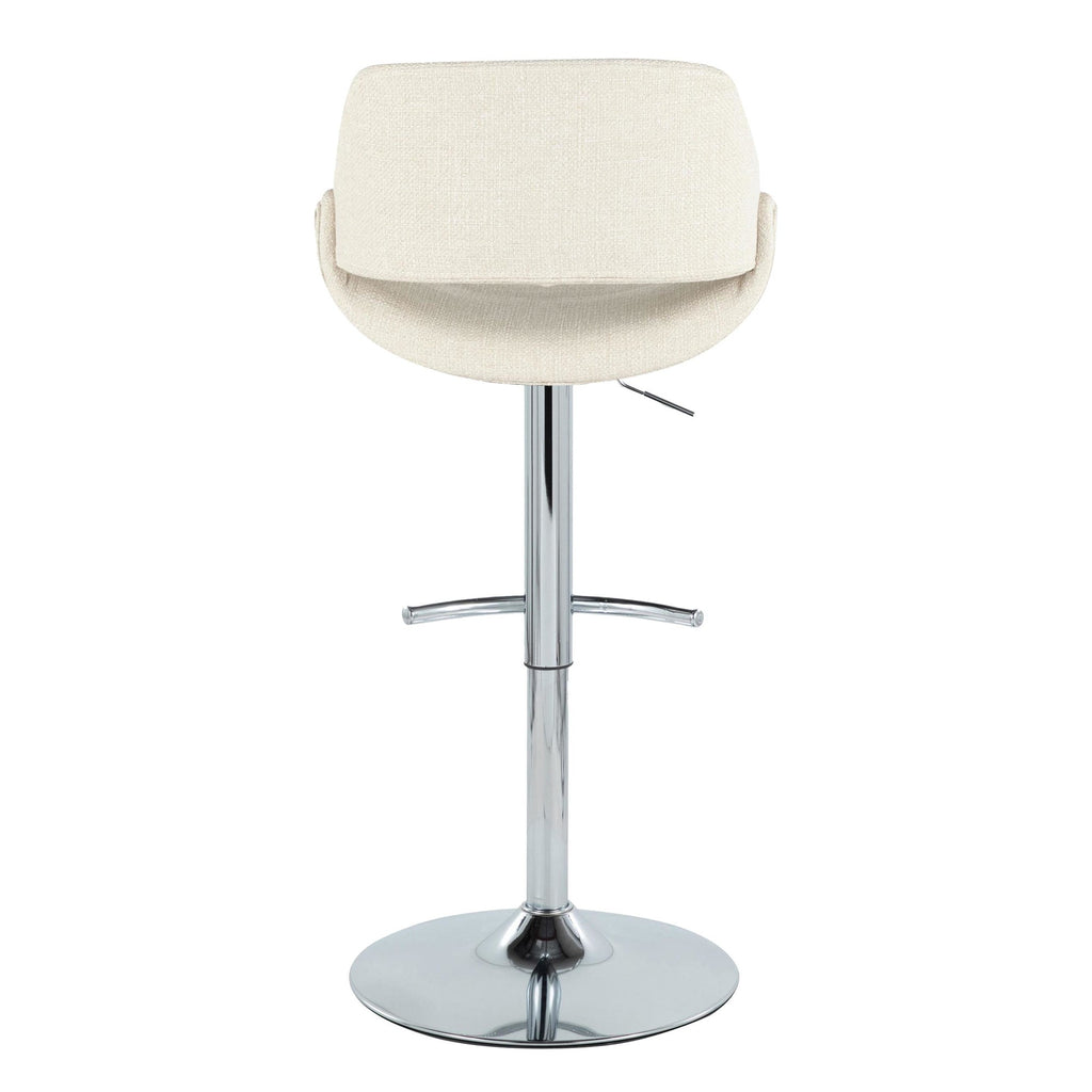 Fabrico Adjustable Barstool - Set of 2 - Chrome Metal, Cream Noise Fabric