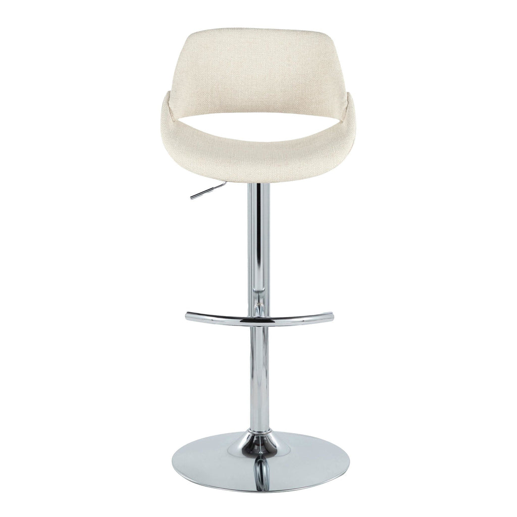 Fabrico Adjustable Barstool - Set of 2 - Chrome Metal, Cream Noise Fabric